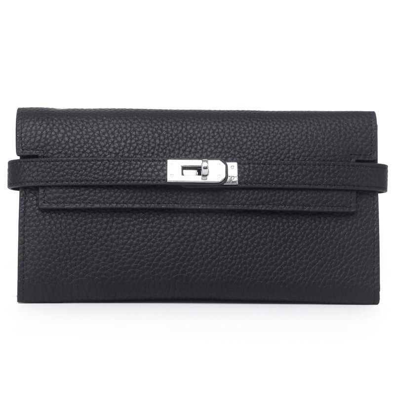 Women's Fashion Classic Lychee Pattern Cowhide Clutch Ladies Wallets