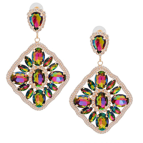 Crystal Diamond Earrings Pink and Green Stylish Fashion Jewelry