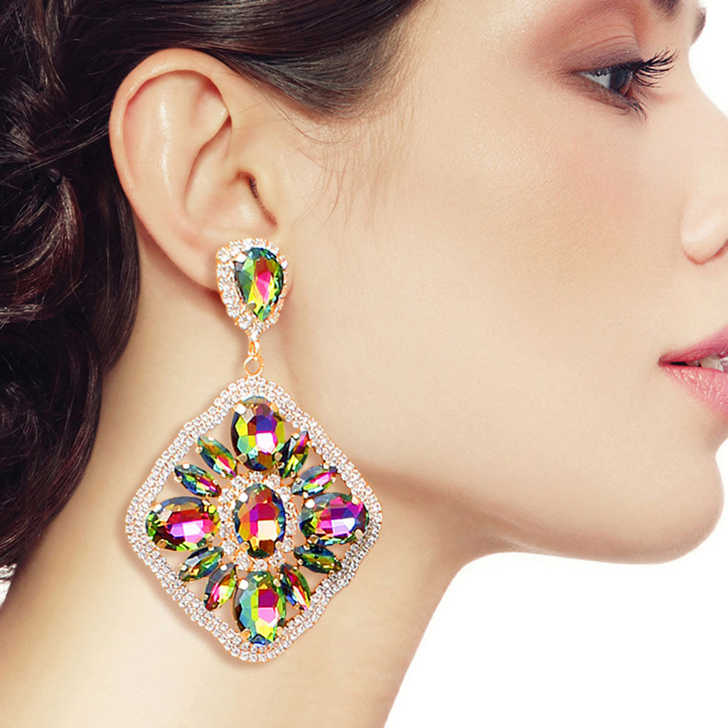 Crystal Diamond Earrings Pink and Green Stylish Fashion Jewelry